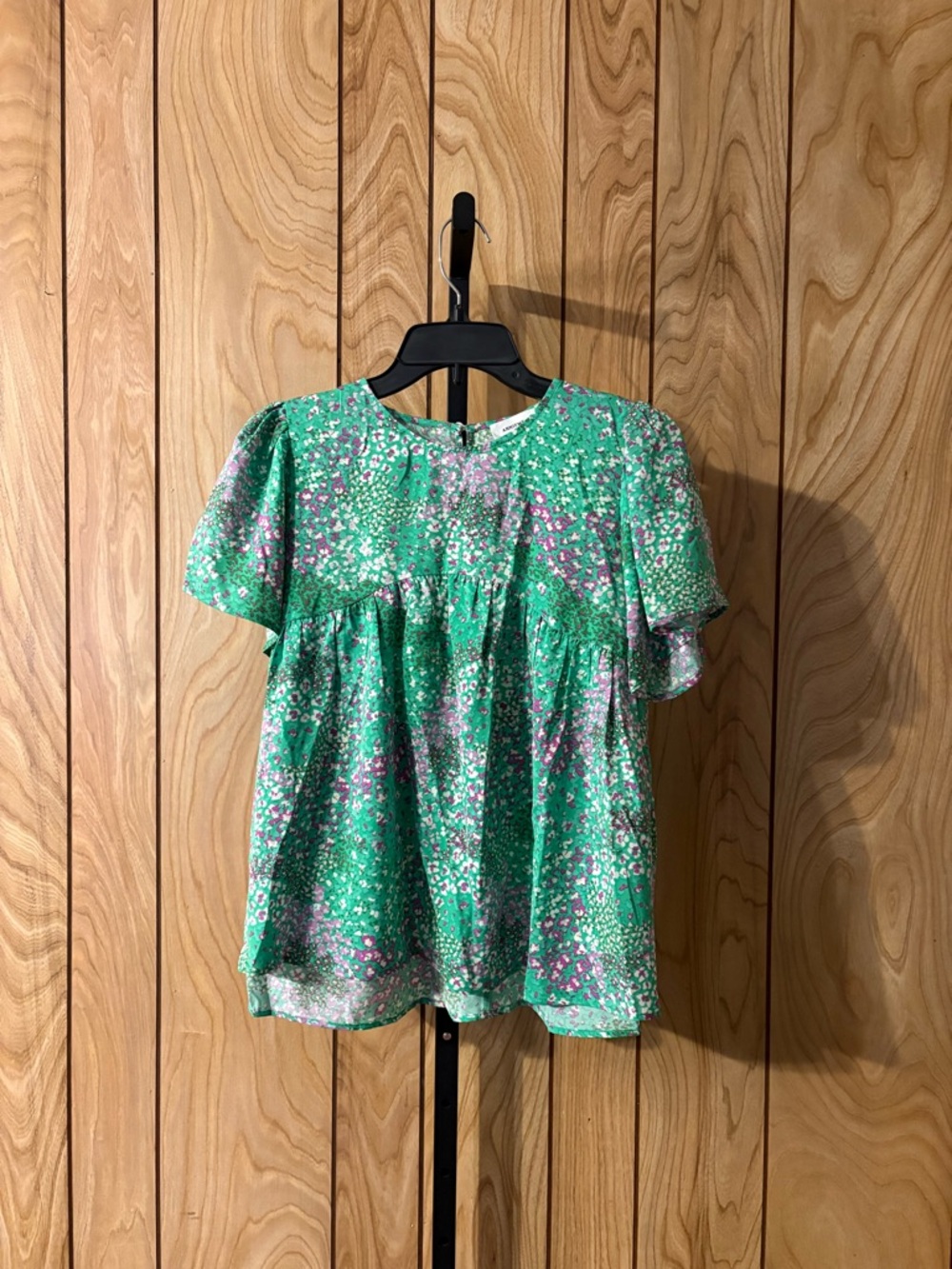 Anniewear Floral Babydoll Blouse Size Small Green Puff Sleeve Boutique